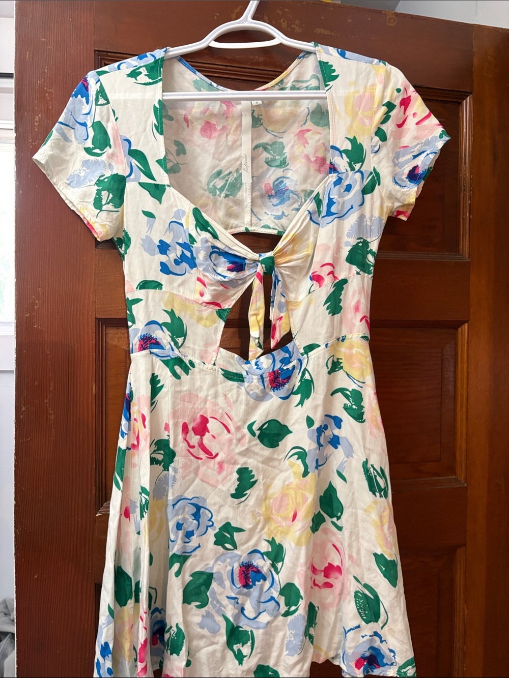Reformation Cream Midi Dress with Blue, Green & Pink Floral Print
